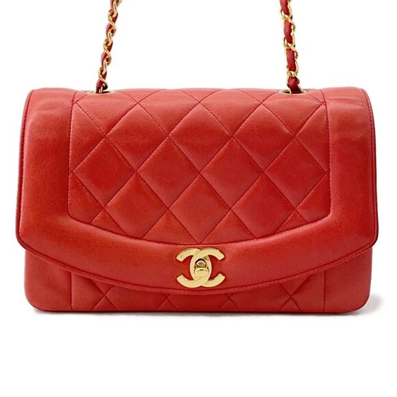 CHANEL Diana ChainShoulder Bag Size 22 Lambskin Red A01164 - Picture 1 of 14
